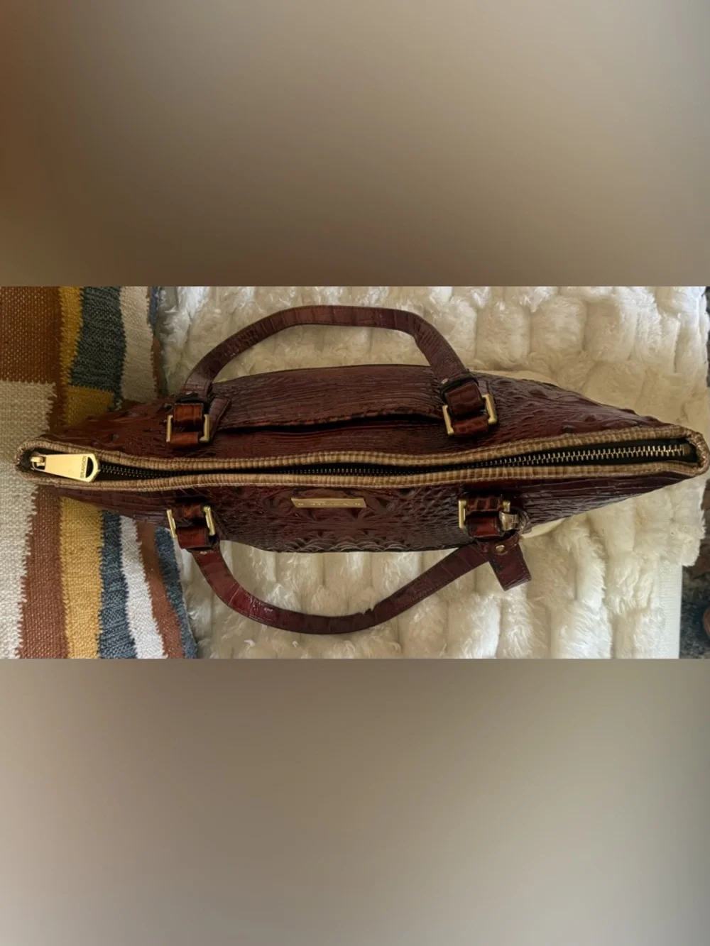 Brahmin Asher Tote Pecan Cream Croc Embossed Leather Bag VGUC - Picture 6 of 16